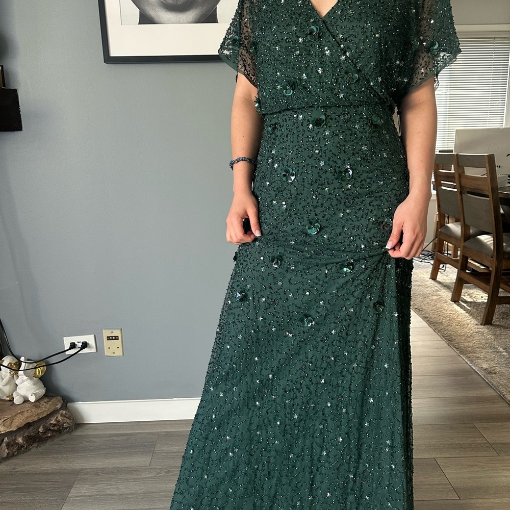Adrianna Papell Dark Green Sequin Maxi Dress